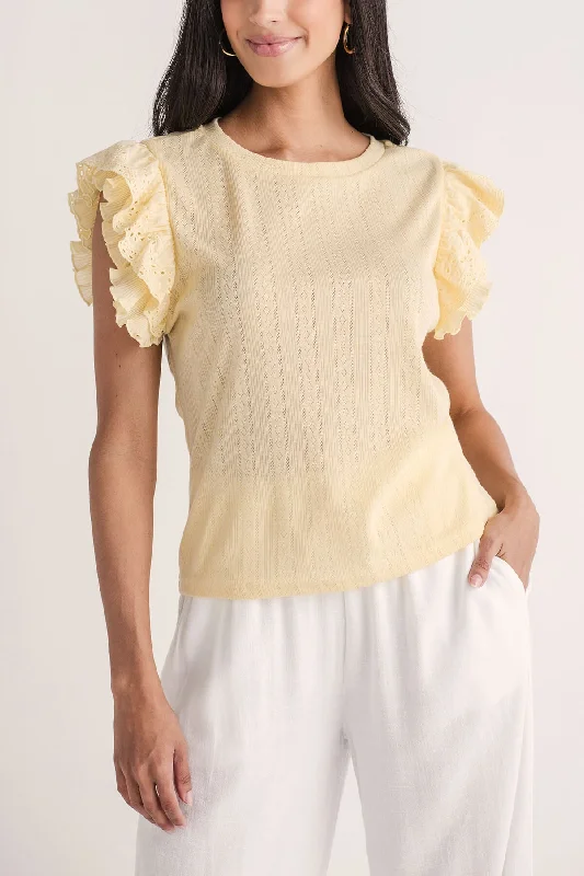 Weekend Specials to Relish Hem and Thread Pointelle Ruffle Top