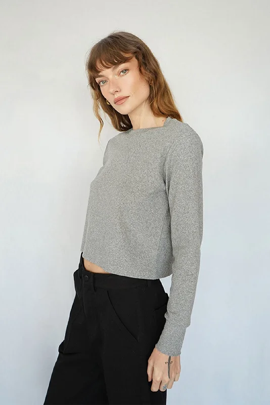 Steal Deal Long Sleeve Cotton Rib Crew - Heather Grey