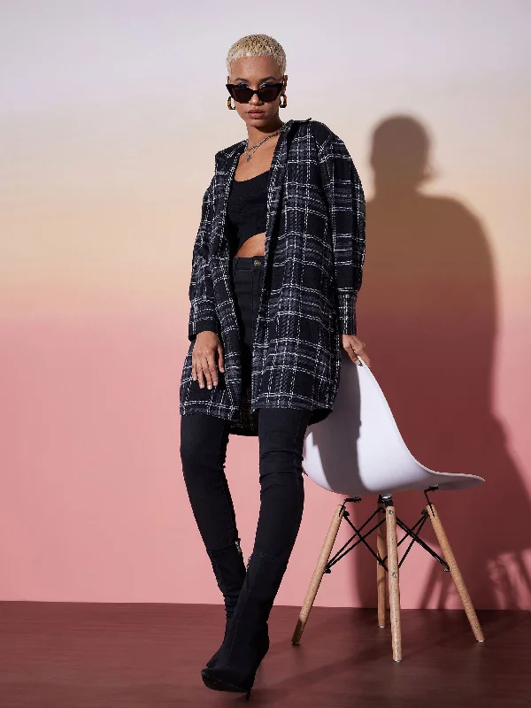 Midnight Madness Women Black & White Check Lounge Shirt Dress