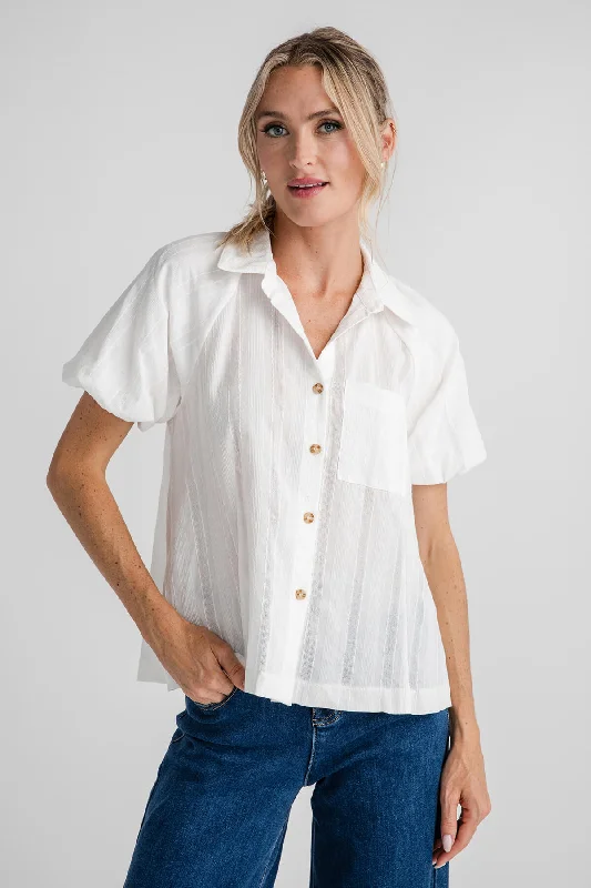 Super Discount Hem & Thread Button Down Bubble Sleeve Blouse