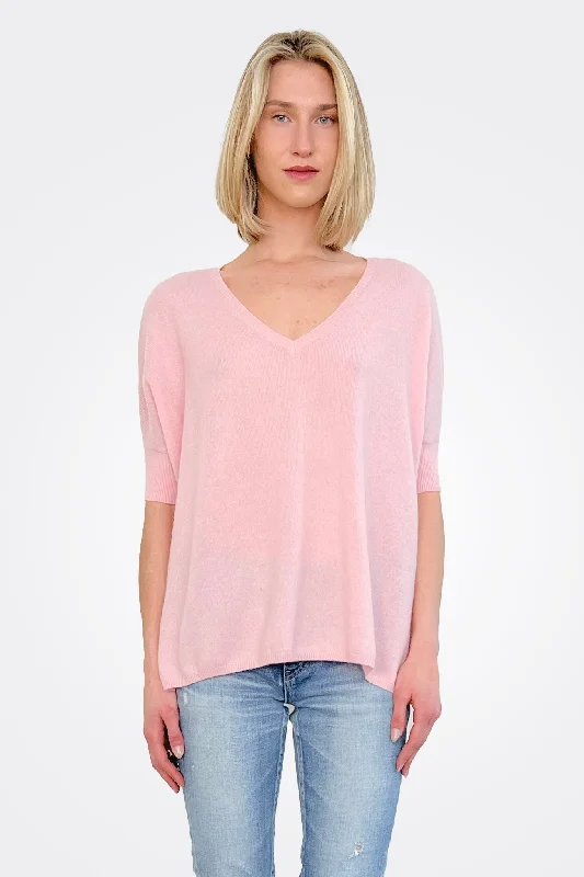 Now or Never Supima Cotton Cashmere V Neck Sweater - Pink Petal