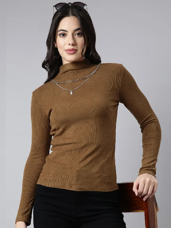 Weekend Savings Sensation Women Solid Olive Top Comes With Chain