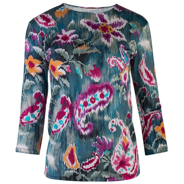 Mega Discount Shaped Knit Tee in Paisley Teal Ikat
