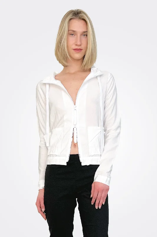 Weekend Discounts to Snag Graphic Zip Hooded Pocket Jacket - White