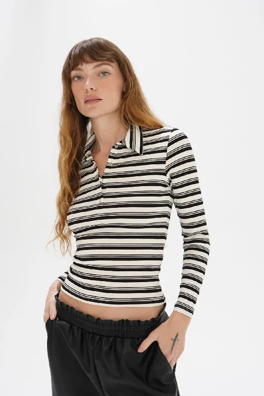 Weekend Bargains to Enjoy Sylvie Collared Ribbed Long sleeve - Black Multi Stripe