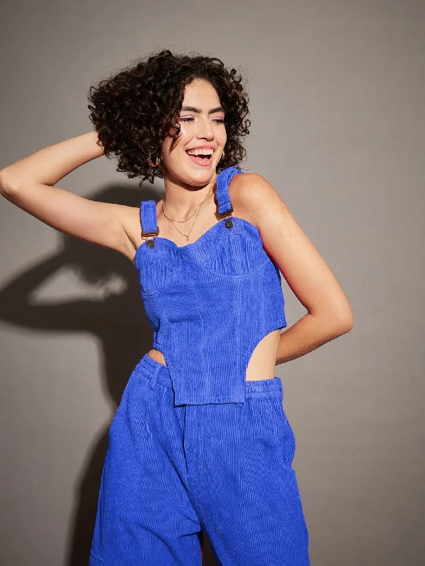Weekend Deals to Make You Smile Women Royal Blue Corduroy Bustier Crop Top