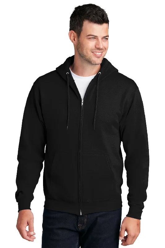 Act Fast Port & Company Mens Core Pill Resistant Fleece Full Zip Hooded Sweatshirt Hoodie w/ Pockets - Jet Black Act Fast Port & Company Mens Core Pill Resistant Fleece Full Zip Hooded Sweatshirt Hoodie w/ Pockets - Jet Black