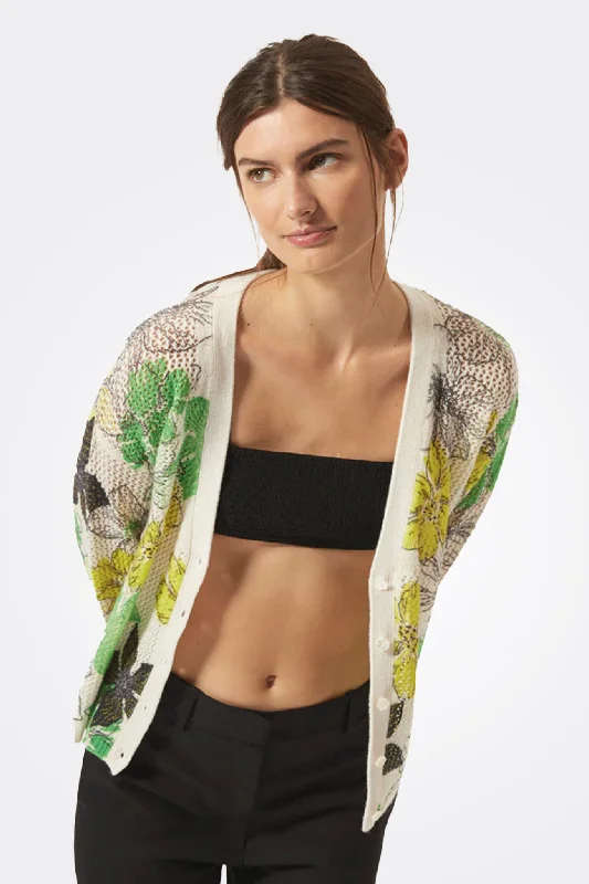 Low Price Floral Mesh Cardigan - Chalk Combo
