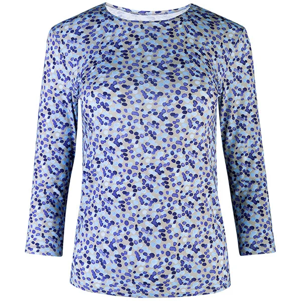 Weekend Discounts to Savor 3/4 Sleeve Knit Tee in Water Dots Purple/Grey