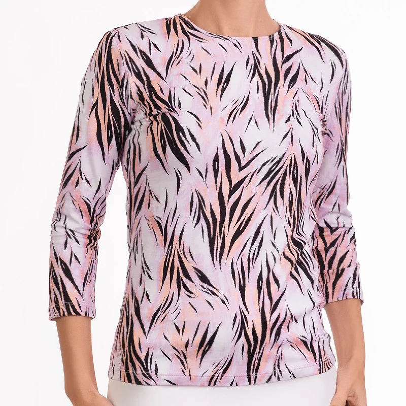 Weekend Specials to Enjoy 3/4 Sleeve Knit Tee in Pink Wispy Tiger
