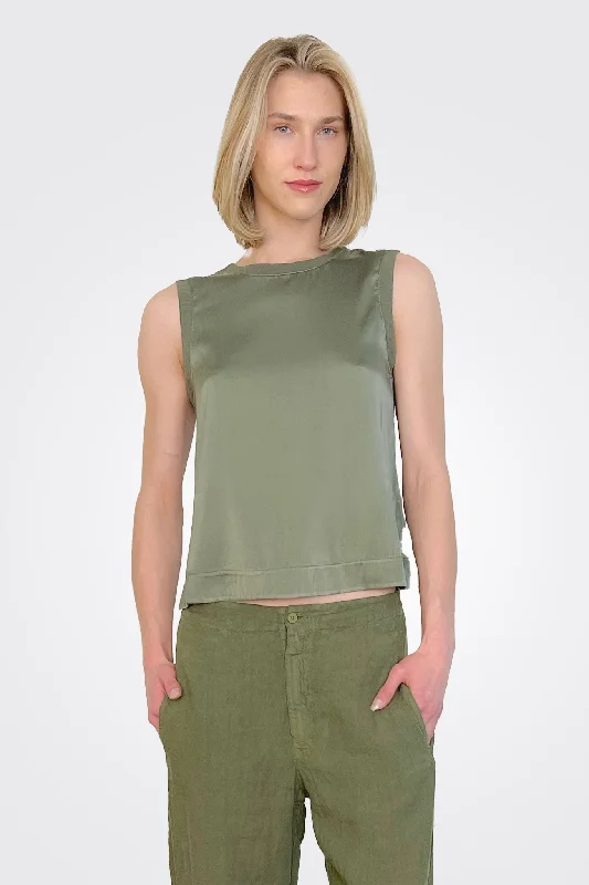 Weekend Savings Bonanza Stretch Silk Satin Tank - Green