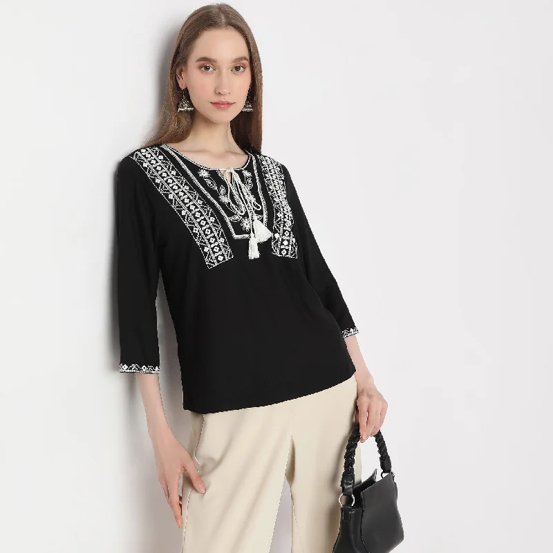 Year-End Sale Regular Fit Embroidered Top