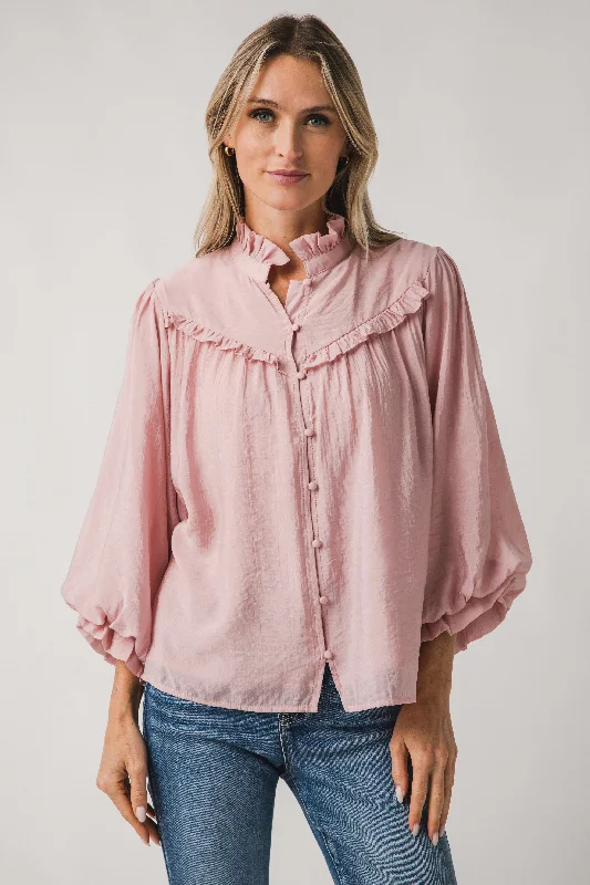 Weekend Deals That Sizzle Fate Ruffle Detail 3/4 Bubble Sleeve Blouse