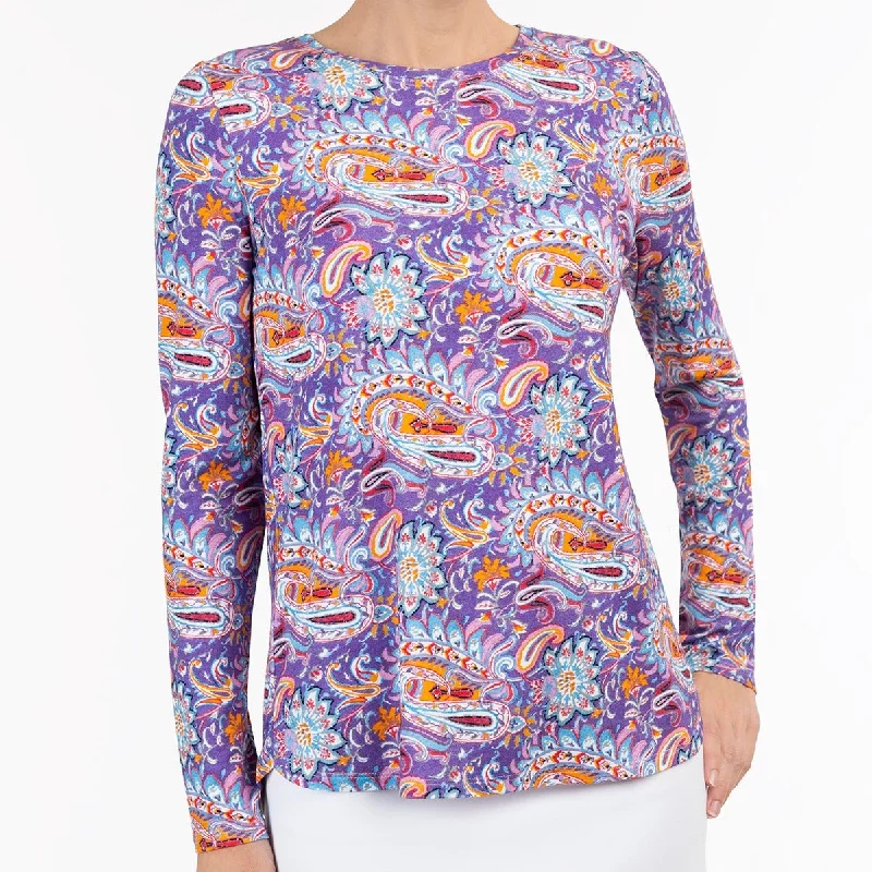 Exclusive Offer Yoke Relaxed Tee in Purple Paisley