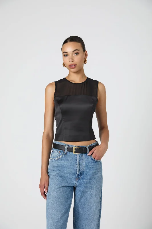 Weekend Discounts to Savor STRUCTURED SATIN SLEEVELESS CREW