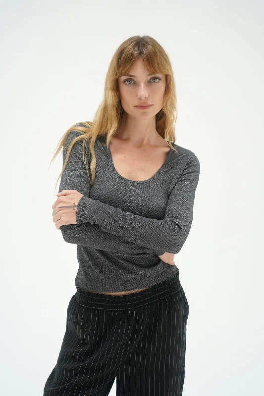 Super Sale Jacinda Lurex Rib Long Sleeve - Black