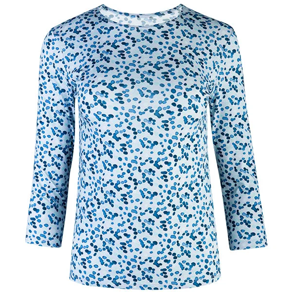 Weekend Bargains to Cherish 3/4 Sleeve Knit Tee in Water Dots Teal Blue/Grey