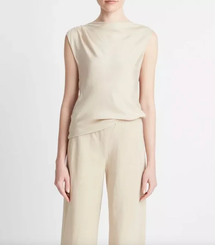 Weekend Special Silk-Blend Asymmetric Draped Cap-Sleeve Blouse - Oat Sand
