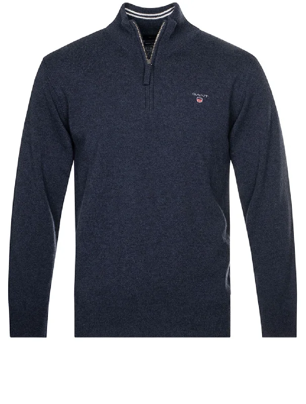 Weekend Offers That Amaze Pullover mit halbem Reißverschluss aus superfeiner Lammwolle, Dunkelmarine-Melange