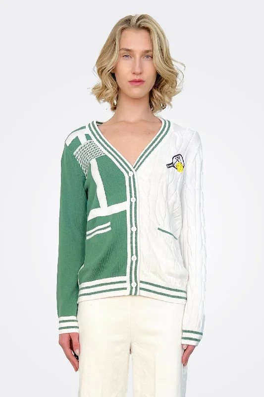 Take Action Cotton Cashmere Pickleball Cardigan - Green White