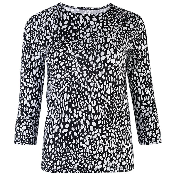 Weekend Discounts to Grab 3/4 Sleeve Knit Tee in Mini Leo Black/White