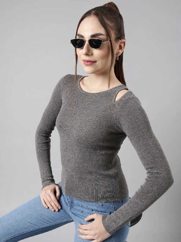 Weekend Discounts to Grab Women Grey Solid Fitted Top