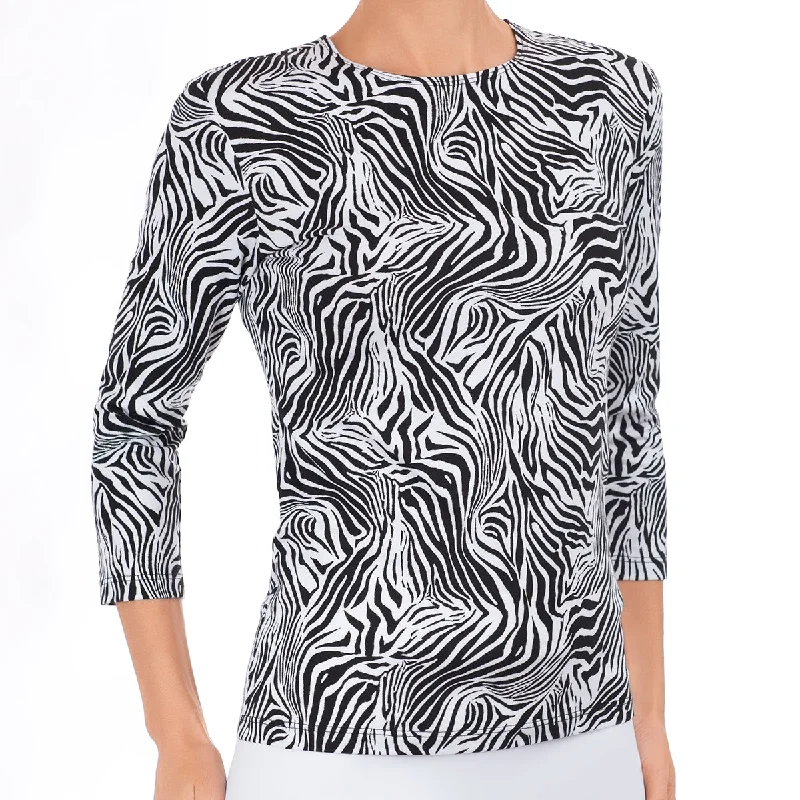 New Deal 3/4 Sleeve Knit Tee in Black Zebra Waves