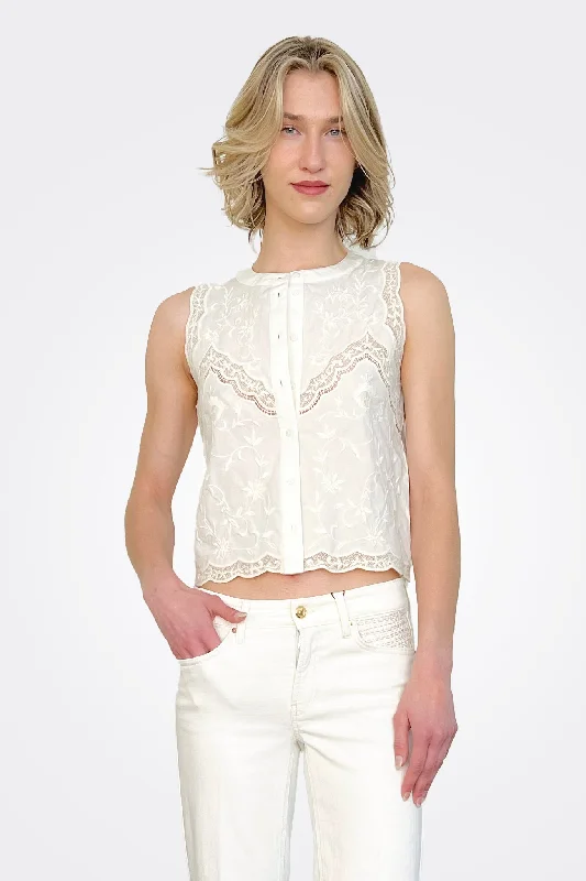 Weekend Sale: Don't Miss Out Lace Sleeveless Top - White