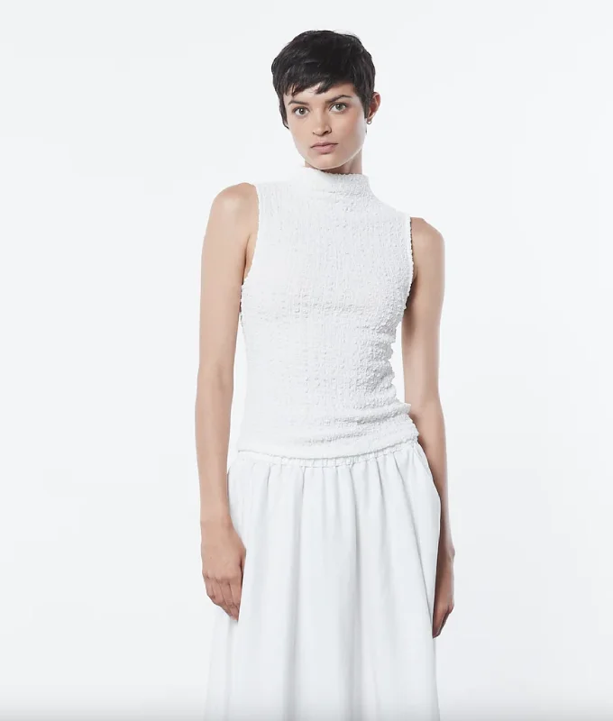 Half Price Puckered Sleeveless High Neck - Undyed