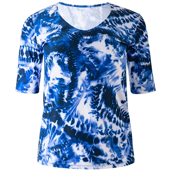 Weekend Bargains to Enjoy Round V-Neck Tee in Admiral Tie Dye