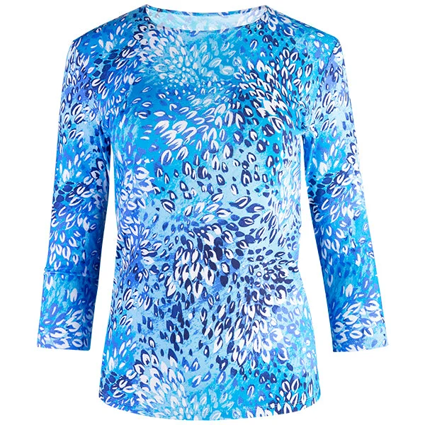Hot Buy 3/4 Sleeve Knit Tee in Blue Florettes