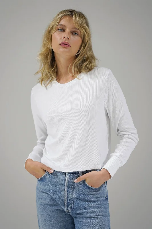 Weekend Offers That Excite Long Sleeve Ribbed Crew - White