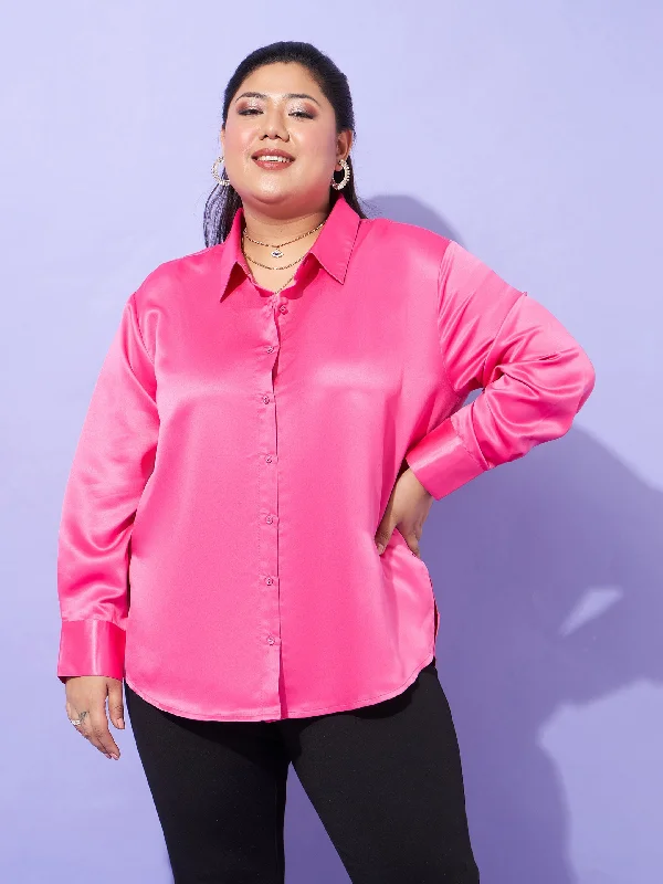 Weekend Specials to Delight Women Pink Regular Satin Shirt