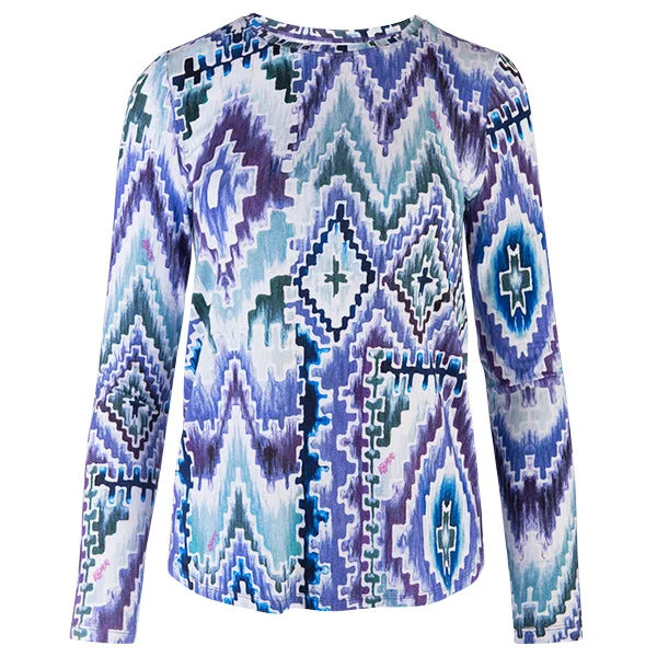 Limited Supply Yoke Relaxed Fit Tee in Teal Ikat Geo