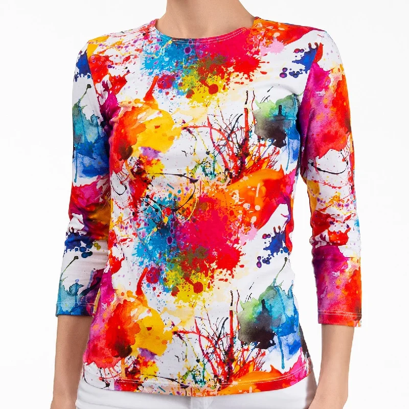 Weekend Bargains Galore 3/4 Sleeve Knit Tee in Paint Splash