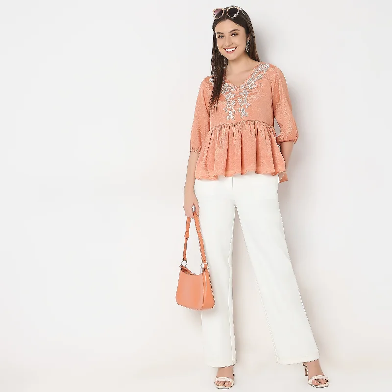 Weekend Discounts to Delight Flare Fit Embroidered Top