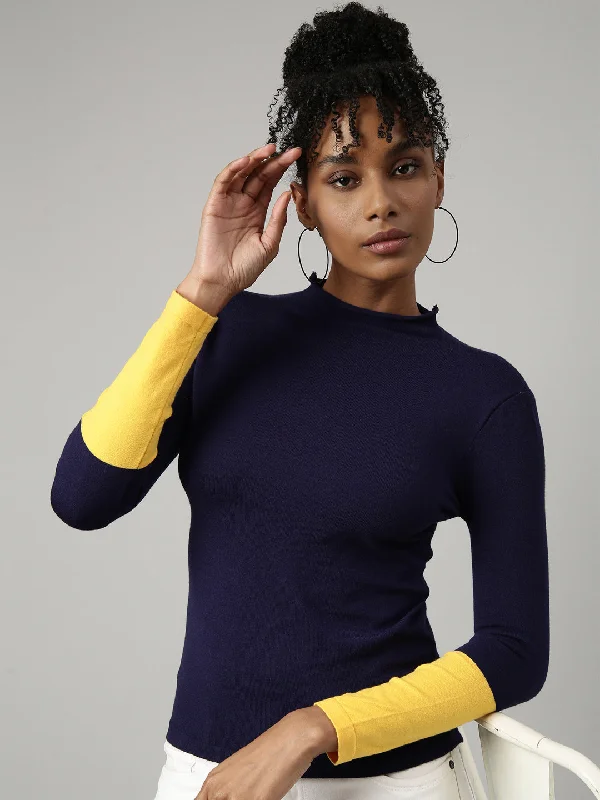 Crazy Deal Women Navy Blue Solid Fitted Top