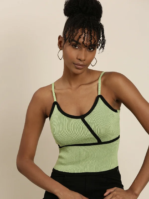 Weekend Steals Await Women Green Solid Tank Crop Top