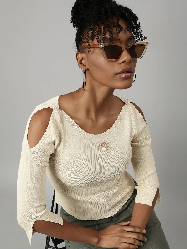 Markdown Sale Women Cream Solid Fitted Top