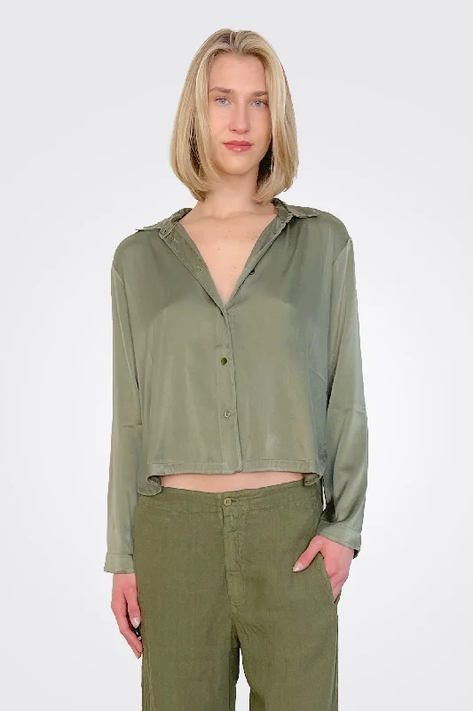 Weekend Specials to Enjoy Long Sleeve Stretch Silk Satin Shirt - Green