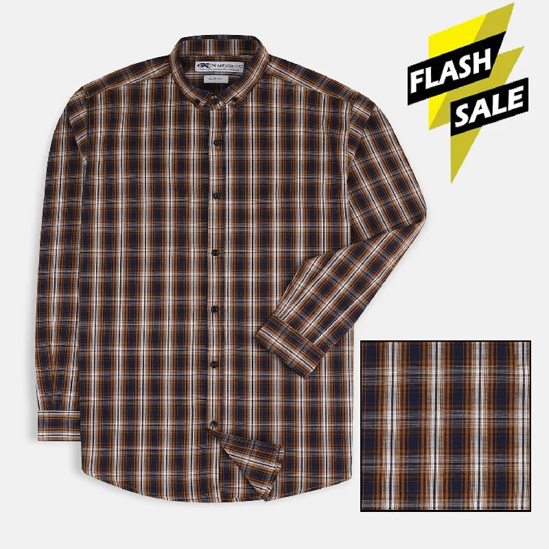 Mega Sale OXN Brown & Black Check Casual Shirt 4181