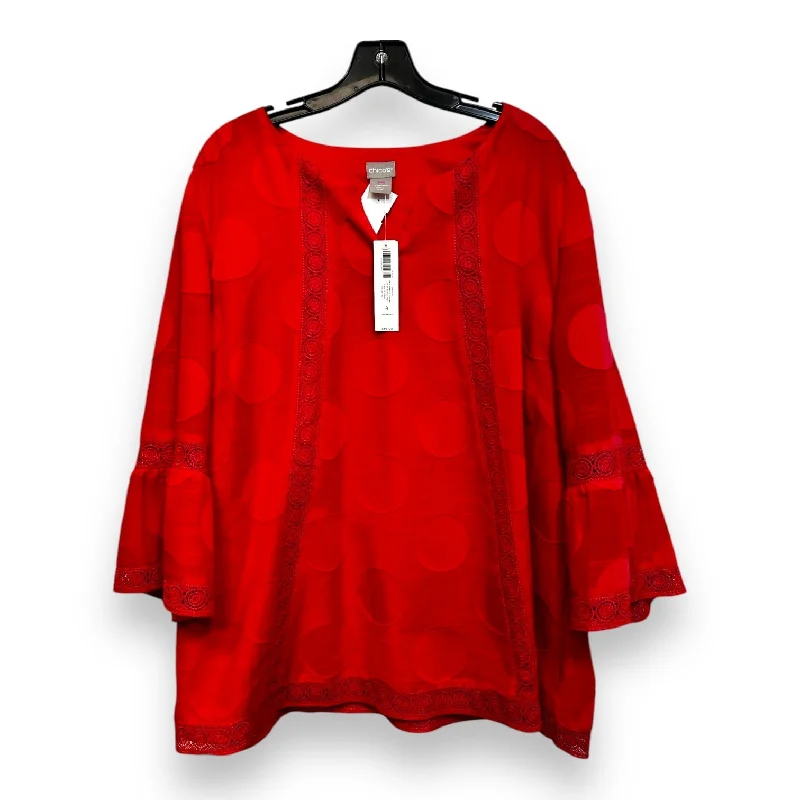Weekend Offers That Impress Top Long Sleeve By Chicos O In Red, Size: XXL