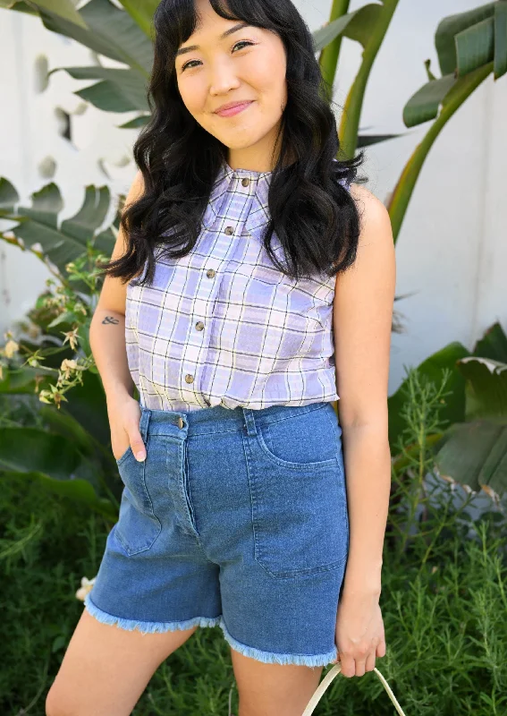 Weekend Offers You Can't Ignore Seersucker Check Sleeveless Shirt - Check Persian Violet