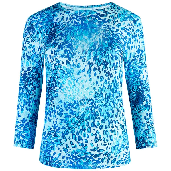 Can't Beat 3/4 Sleeve Knit Tee in Turquoise Florettes