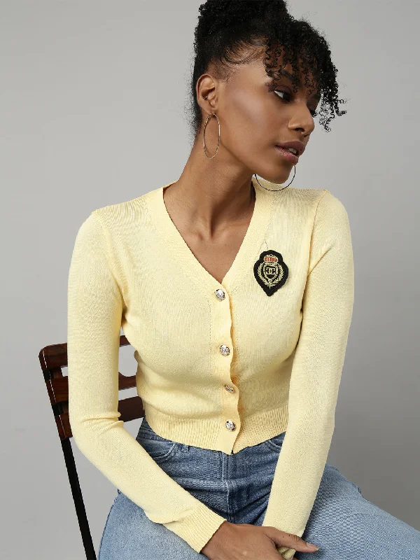 Stock Up Women Yellow Solid Fitted Top