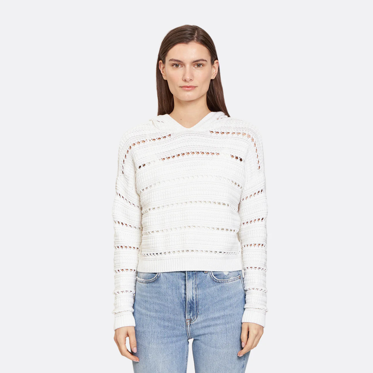 Weekend Specials Just for You Solid Pointelle Hoodie - Bleach White
