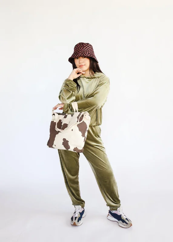 Super Savings Velour Crop Hoodie - Khaki