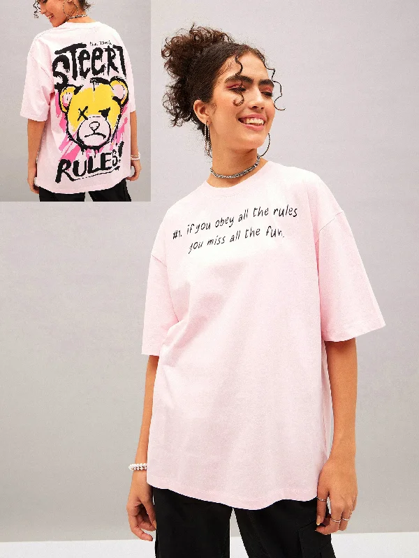 Weekend Savings Spree Women Pastel Pink Street Rules Oversized T-shirt
