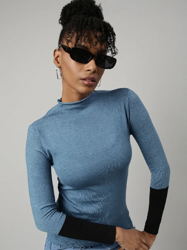 Weekend Deals That Wow Women Blue Solid Fitted Top