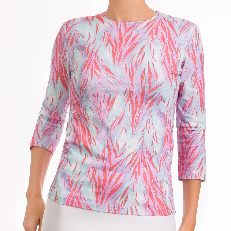 Unwind with Weekend Discounts 3/4 Sleeve Knit Tee in Coral Wispy Tiger